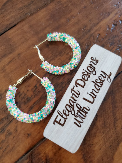 Easter Color Glitter Hoop earrings