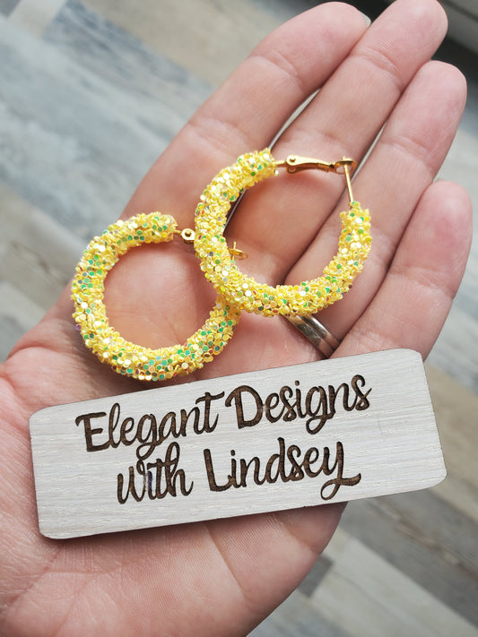 Yellow Glitter Hoop earrings