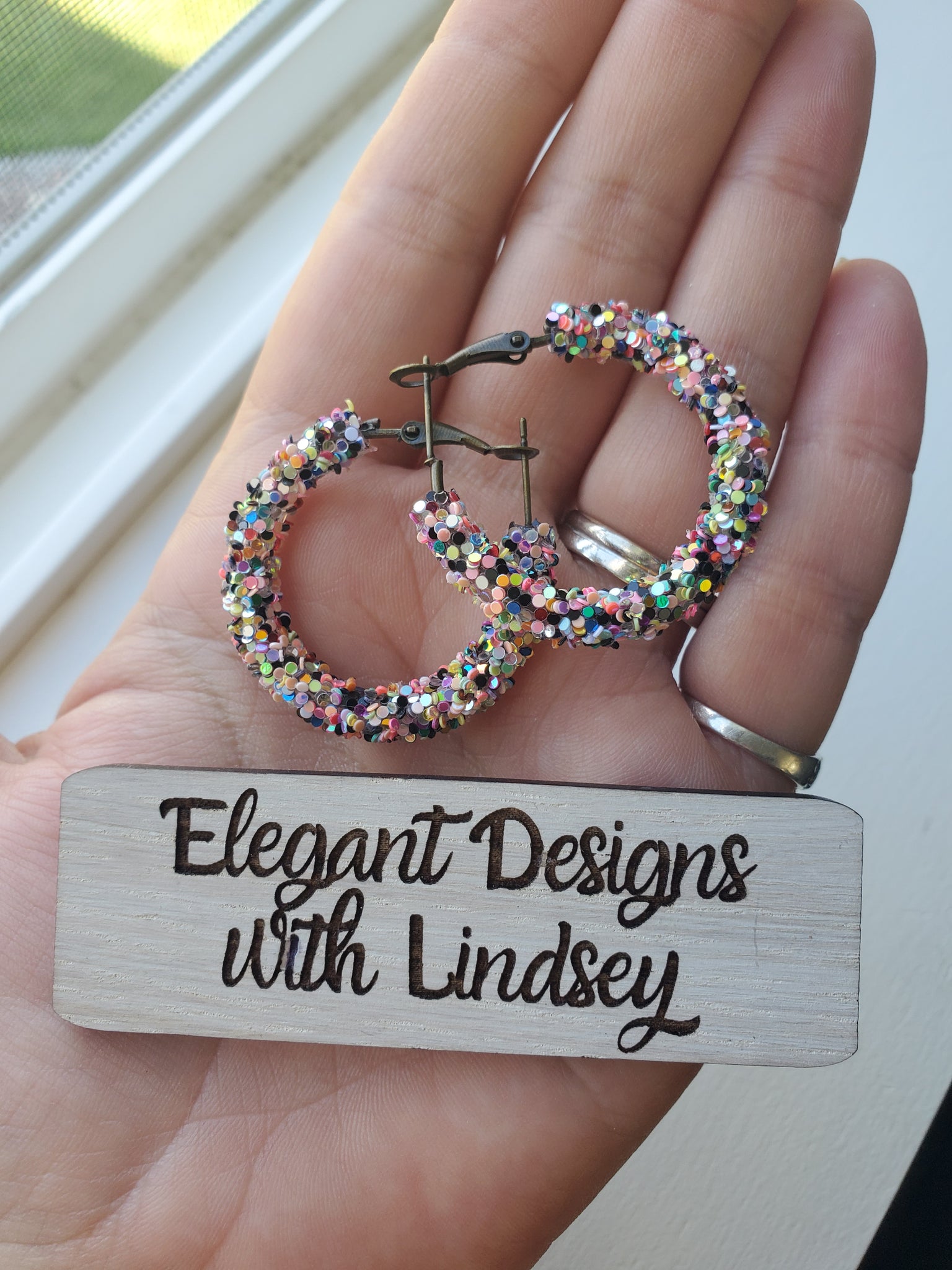 Black multicolor Glitter Hoop earrings