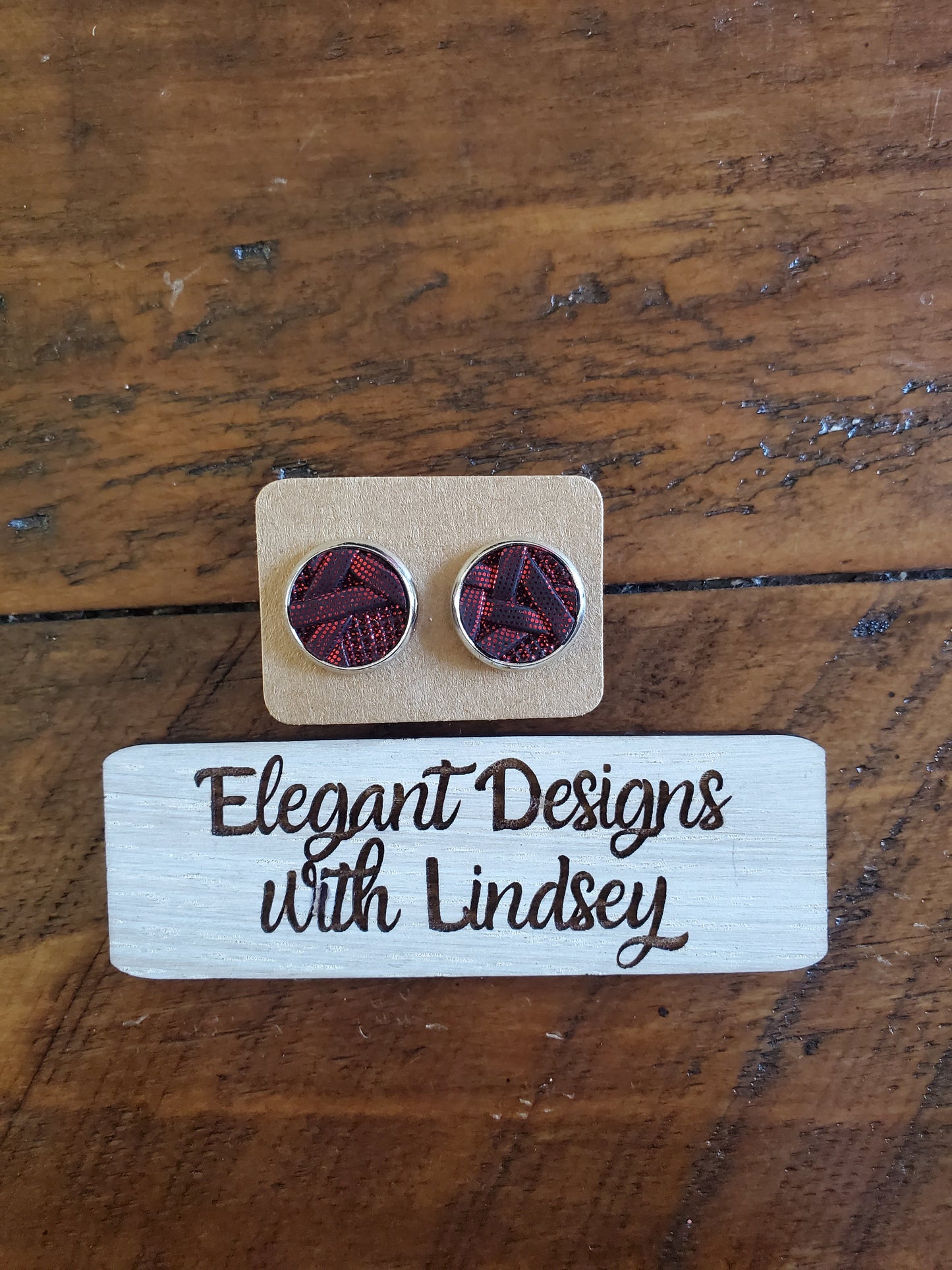 Burgundy stripe Stud Earrings