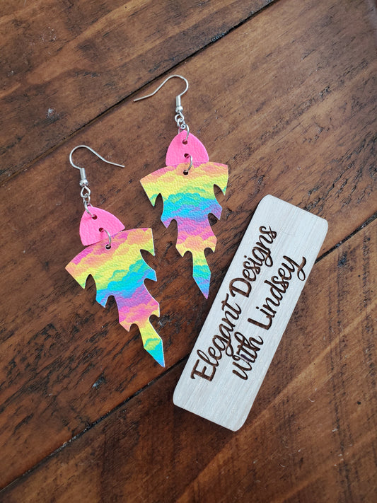 Rainbow Aztec warrior Faux leather earrings