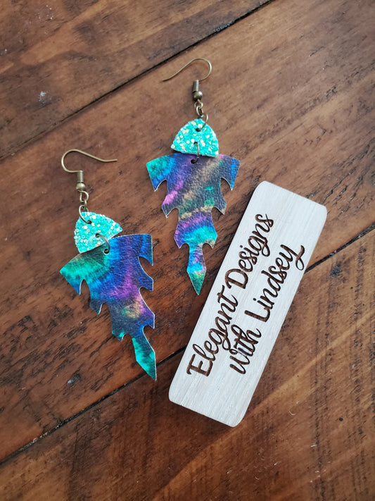 Tie dye Aztec warrior Faux leather earrings