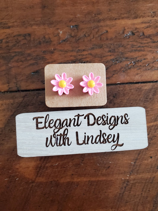 Children's pink flower Stud Earrings