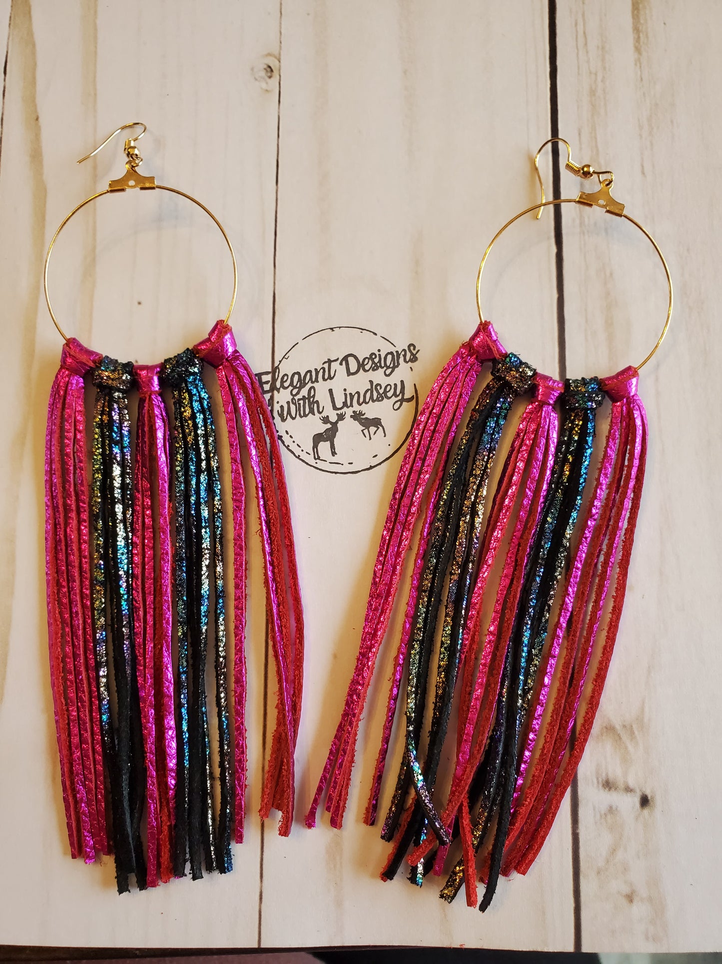 Large Circle Fringe Genuine Leather earrings