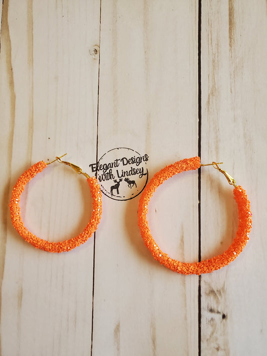 Orange glitter hoops