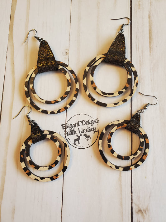 Wood cheetah hoops with genuine leather