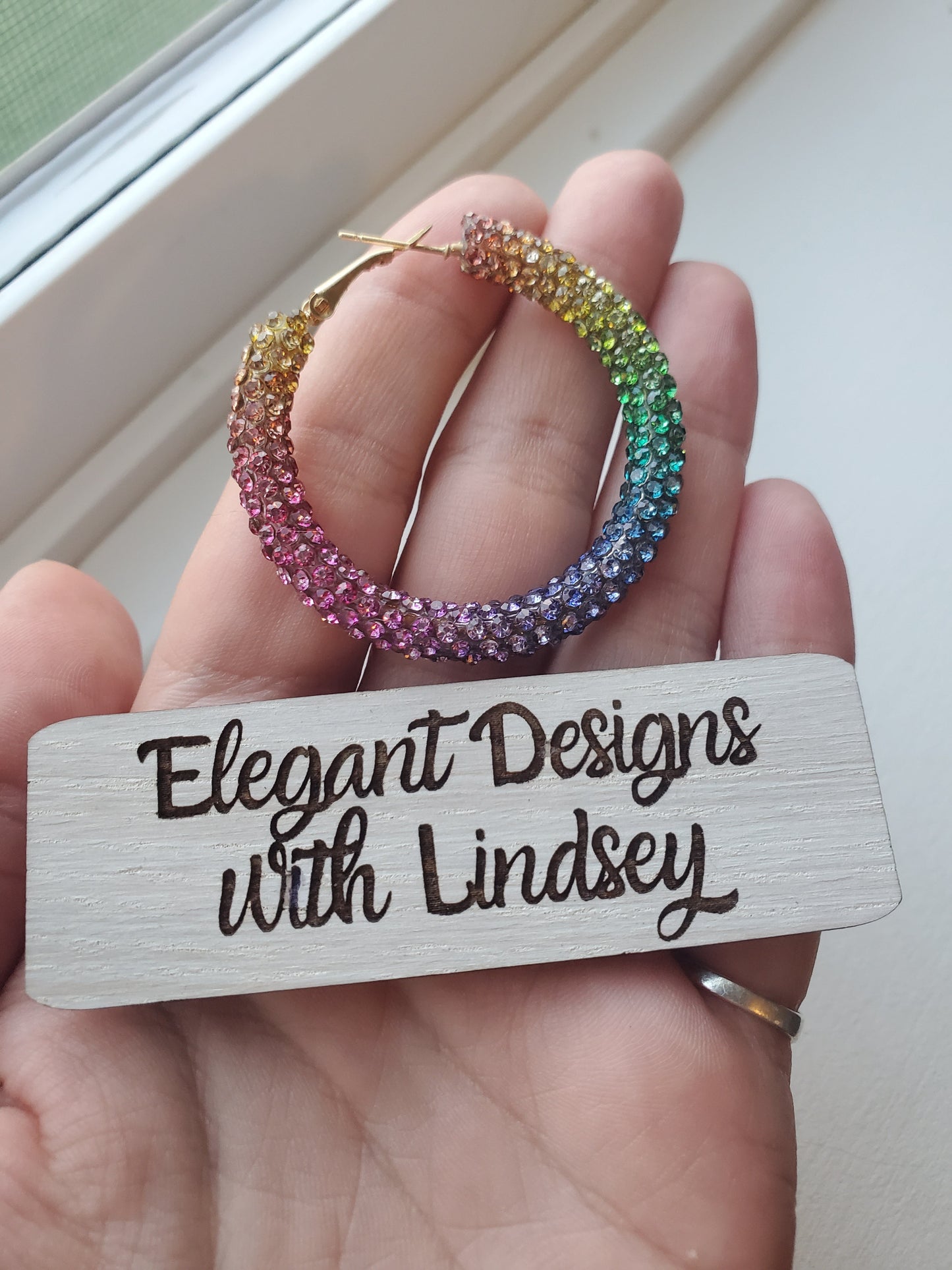 Rainbow Rhinestone Hoop earrings