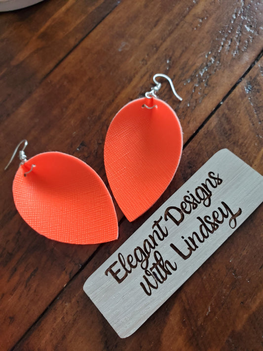 Neon orange Faux leather earrings