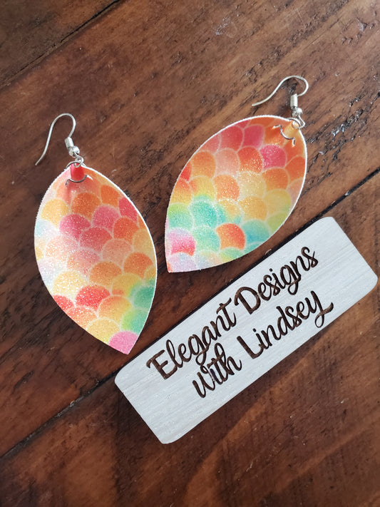 Orange mermaid Faux leather earrings