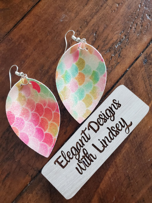 Pink mermaid Faux leather earrings
