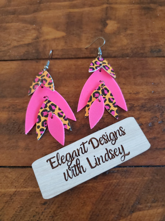 Pink/Orange Cheetah Dangle Faux Leather Earrings