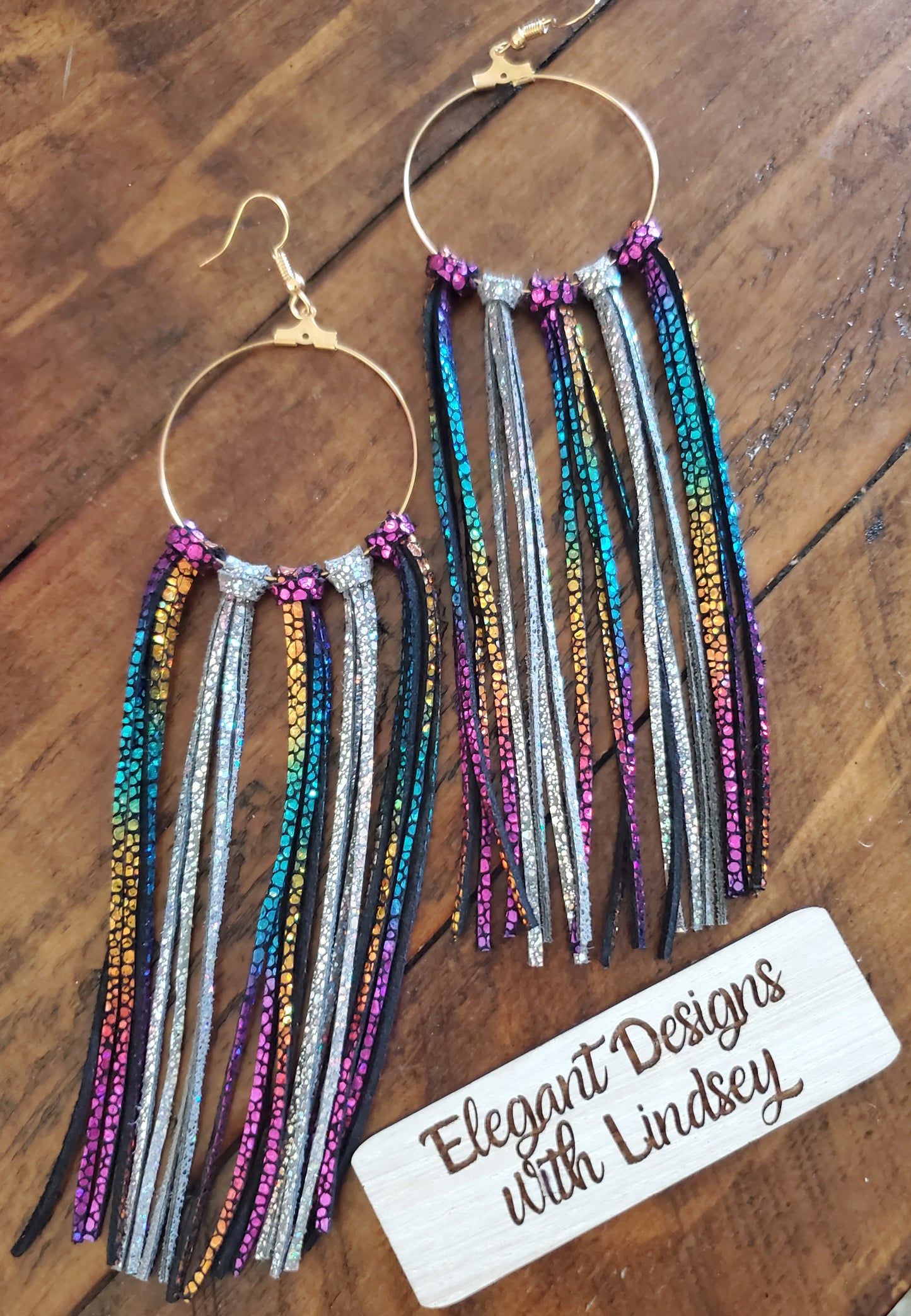 Large Circle Fringe Genuine Leather earrings