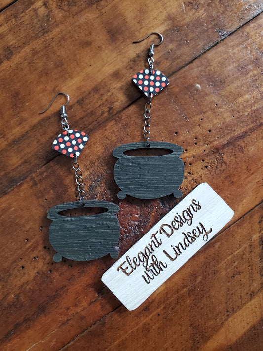 Witch Cauldrons Wood Earrings