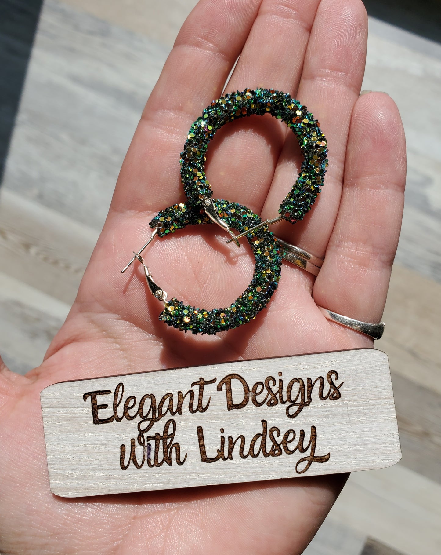 Green/Orange Chameleon Glitter Hoop Earrings