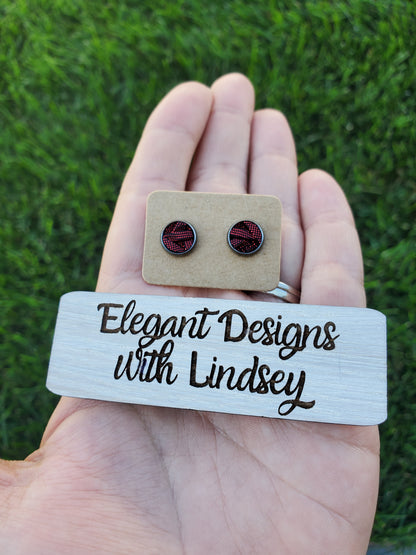 Burgundy stripe Stud Earrings