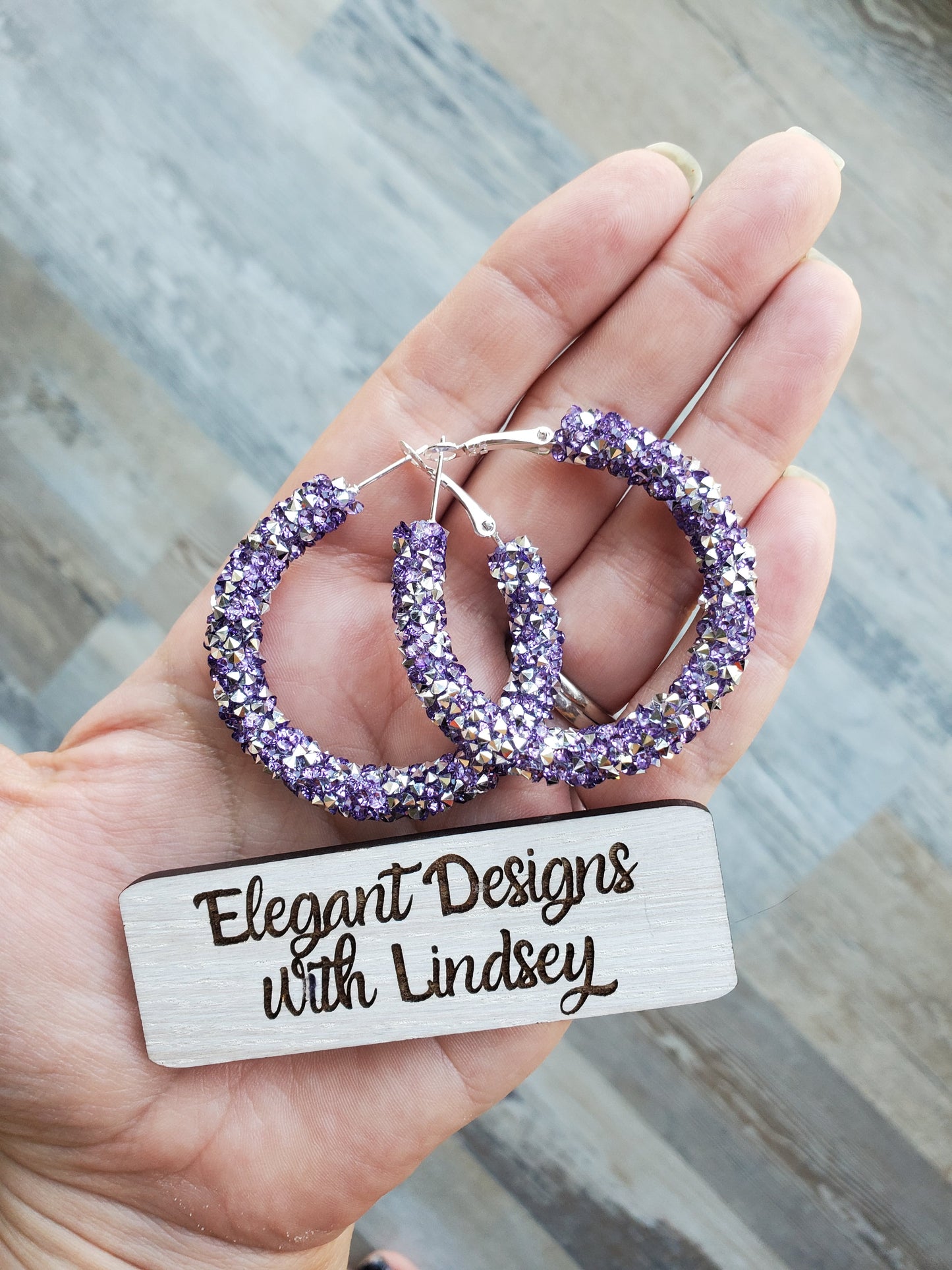 Purple chunky rhinestone hoop earrings