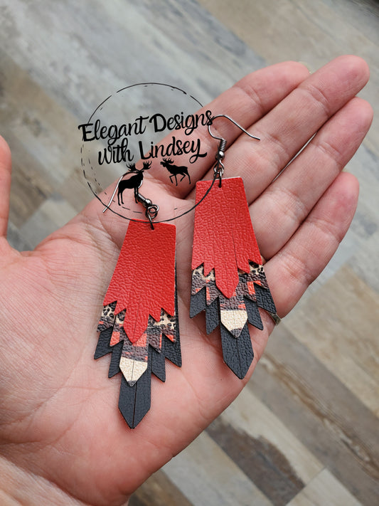 Mini Boho Fringe cheetah/plaid faux leather earrings