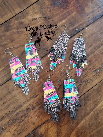 Cheetah Mini Boho Fring faux leather earrings