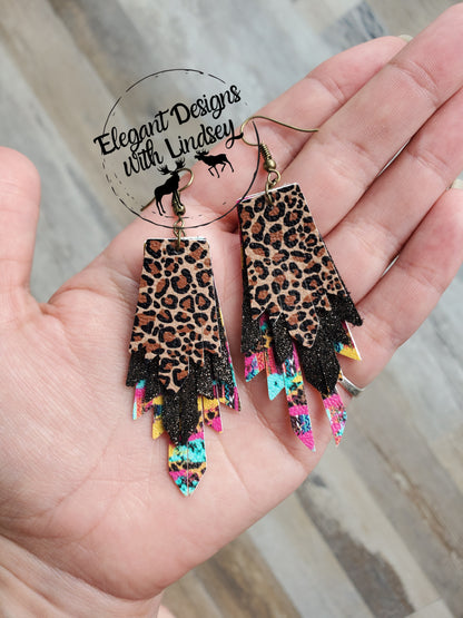 Cheetah Mini Boho Fring faux leather earrings