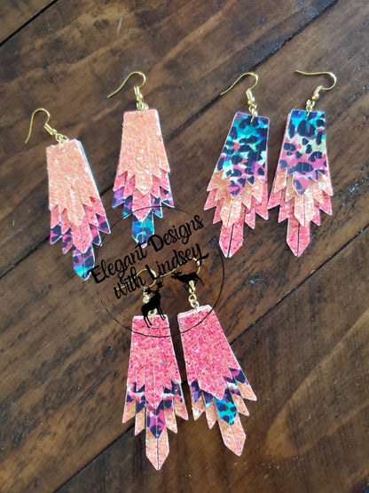 Rainbow Cheetah Mini Boho Fring faux leather earrings