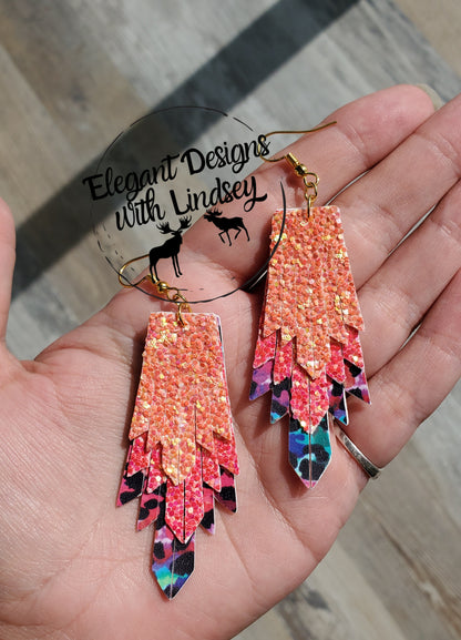Rainbow Cheetah Mini Boho Fring faux leather earrings
