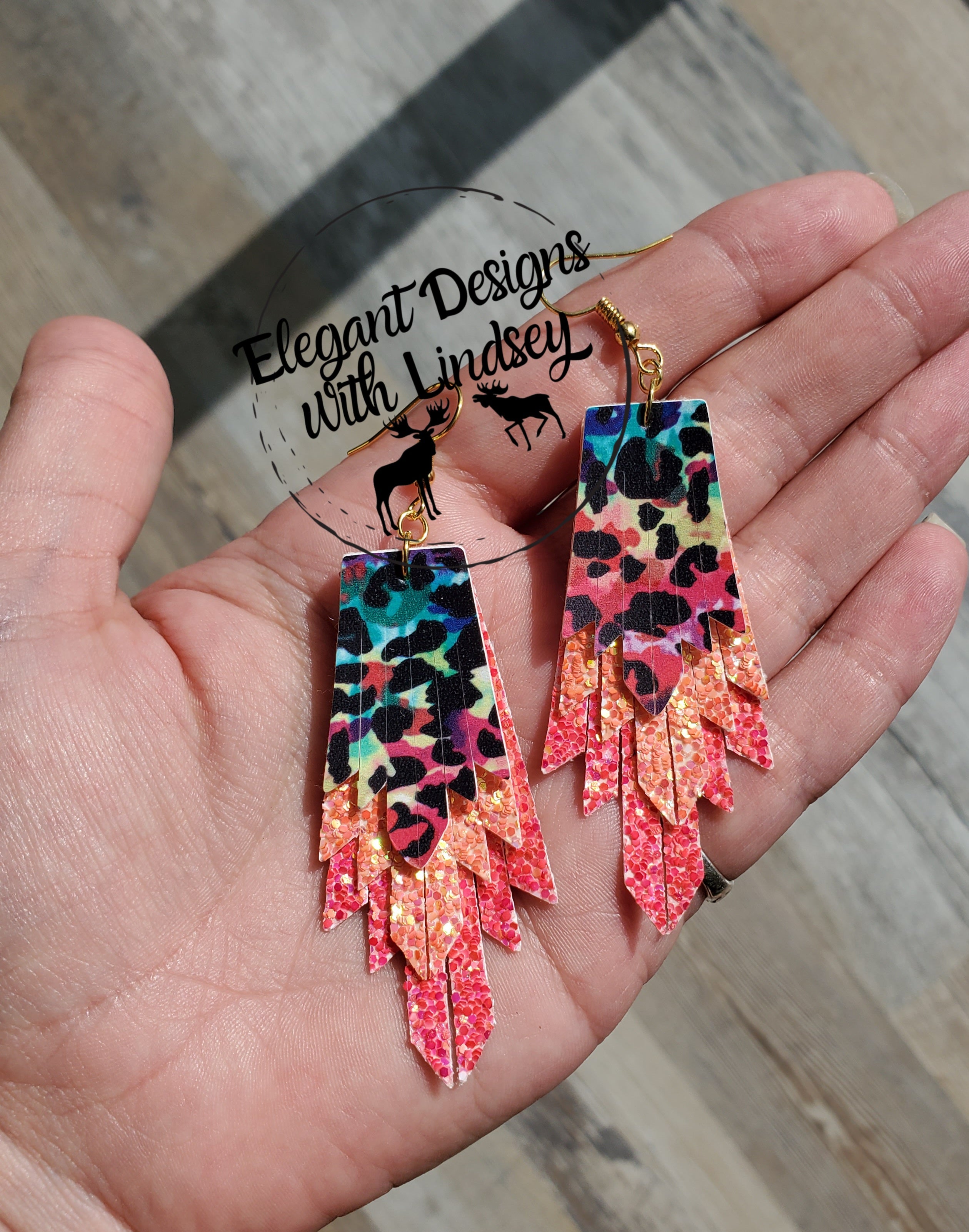 Rainbow Cheetah Mini Boho Fring faux leather earrings Elegant Designs with Lindsey