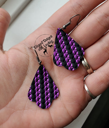 Halloween stripe Scalloped teardrop faux leather earrings