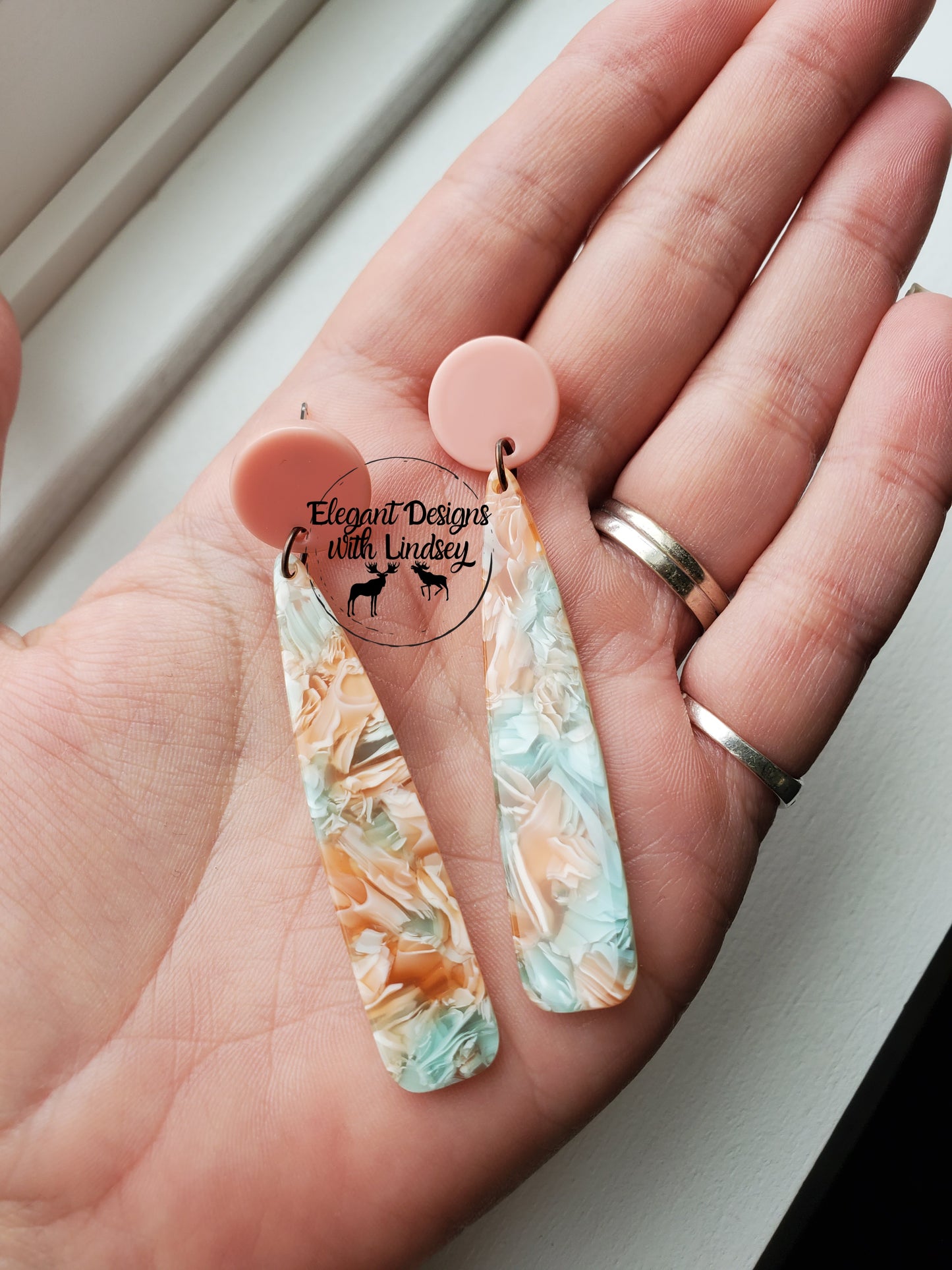 Peach with light blue dangle Acrylic Earrings