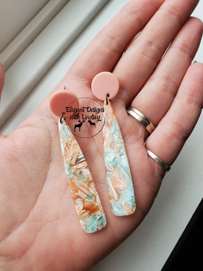 Peach with light blue dangle Acrylic Earrings