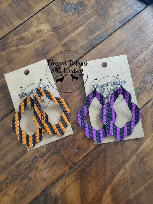 Halloween stripe Scalloped Marrakesh teardrop faux leather earrings
