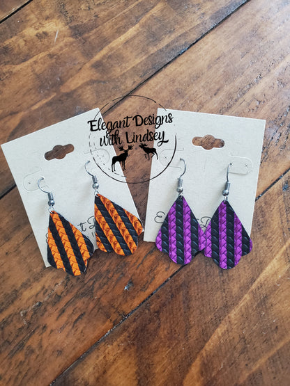 Halloween stripe Scalloped teardrop faux leather earrings