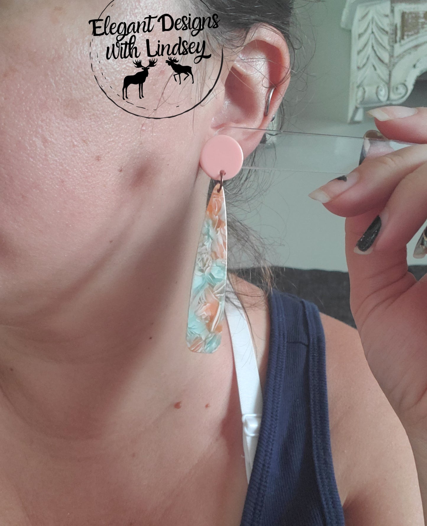 Peach with light blue dangle Acrylic Earrings