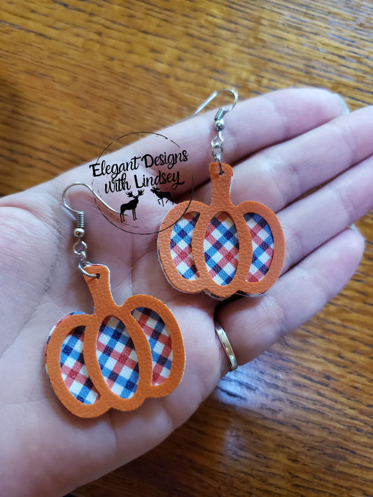Plaid Pumpkin cut-outs faux leather earrings