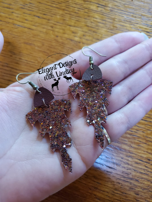 Burgundy glitter Aztec warrior Faux leather earrings