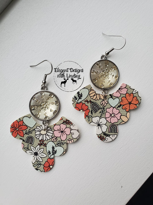 Morgan boho gem Faux leather earrings