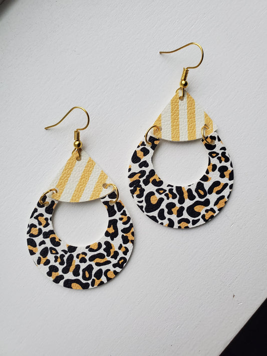 Yellow Cheetah Circle Scoop Faux leather earrings