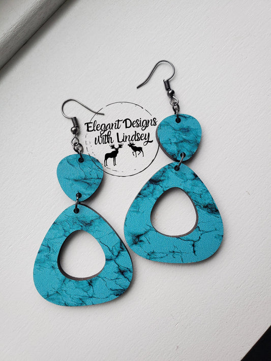 Marble Turquoise printed wood earrings