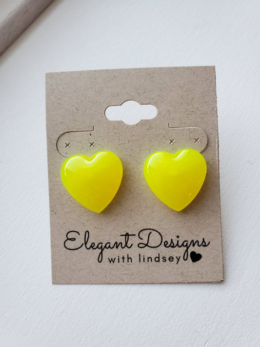 Resin highlighter yellow heart Stud Earrings