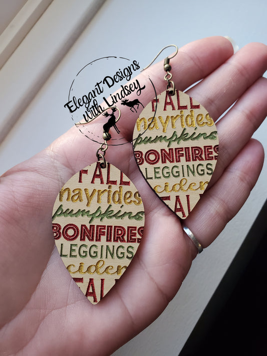 Fall words Wood Earrings