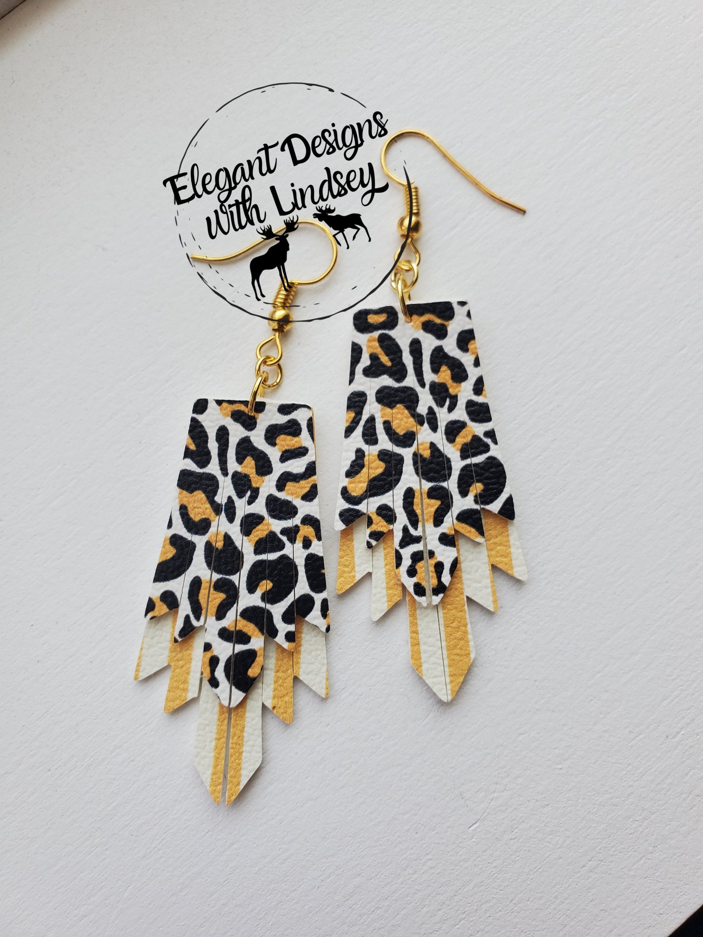 Mini Boho Fringe yellow cheetah/stripe faux leather earrings