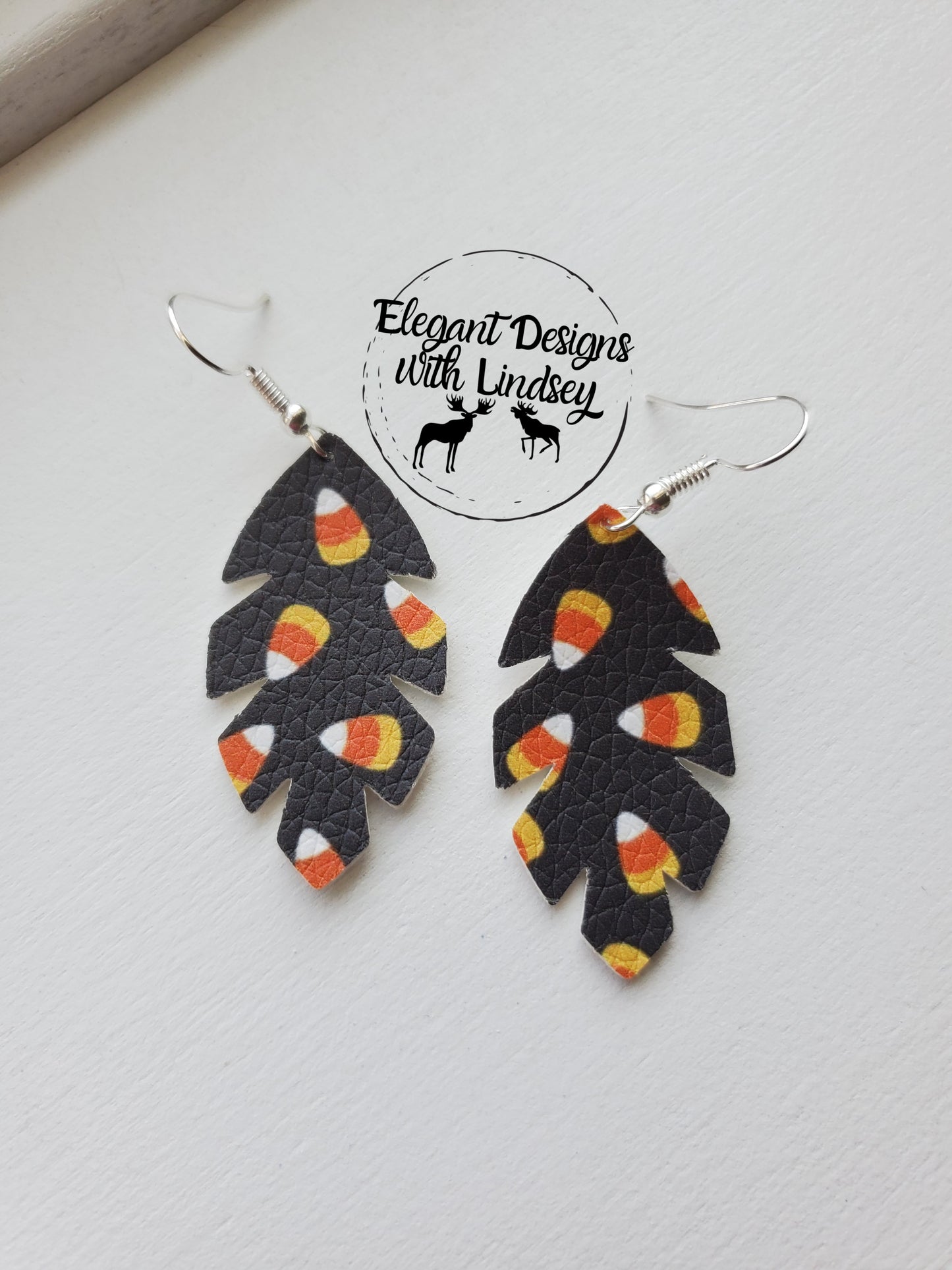 Candy corn Feather Faux leather earrings