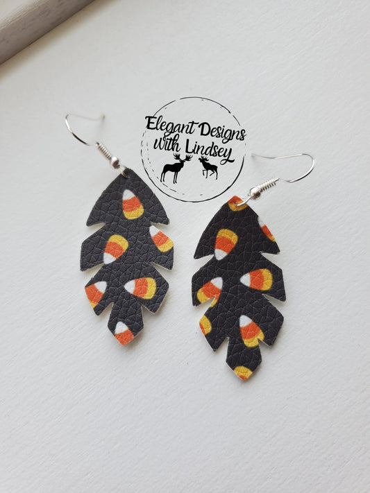 Candy corn Feather Faux leather earrings