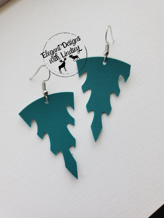 Teal glitter Aztec warrior Faux leather earrings