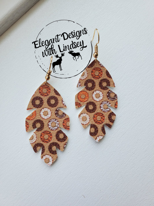 Donut Feather Faux leather earrings