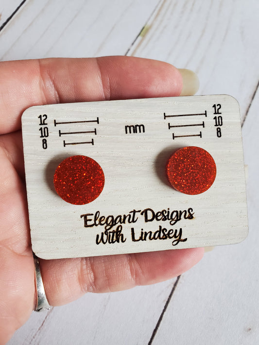 Circle Red Glitter Acrylic Stud Earrings