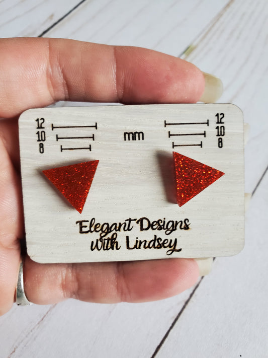 Triangle Red Glitter Acrylic Stud Earrings