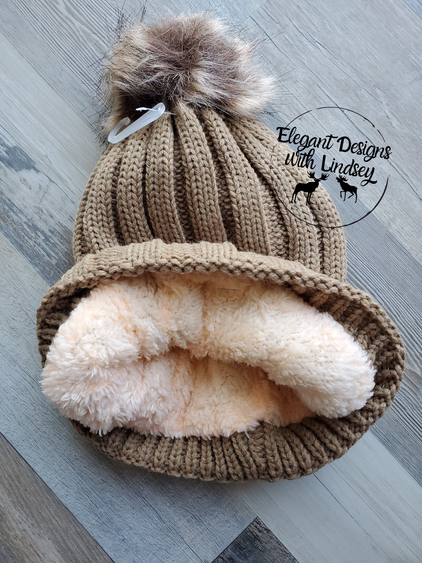 Tan winters hat with pom