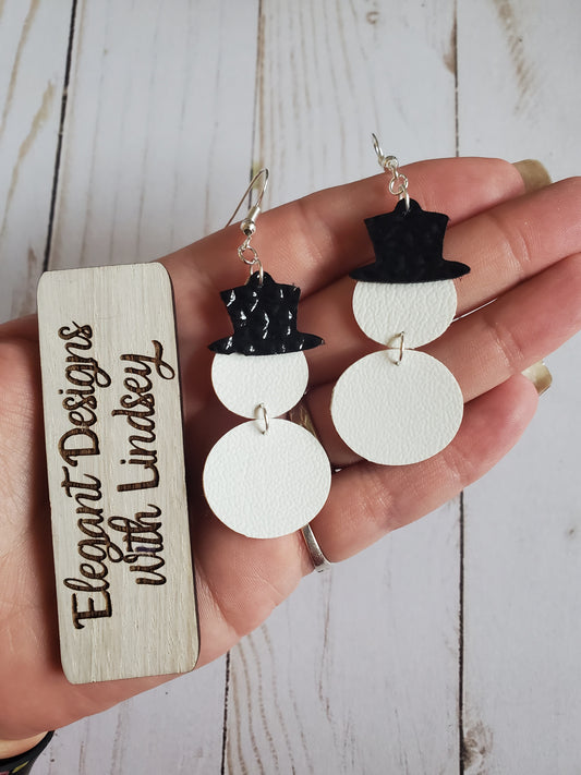 Snowman faux leather earrings