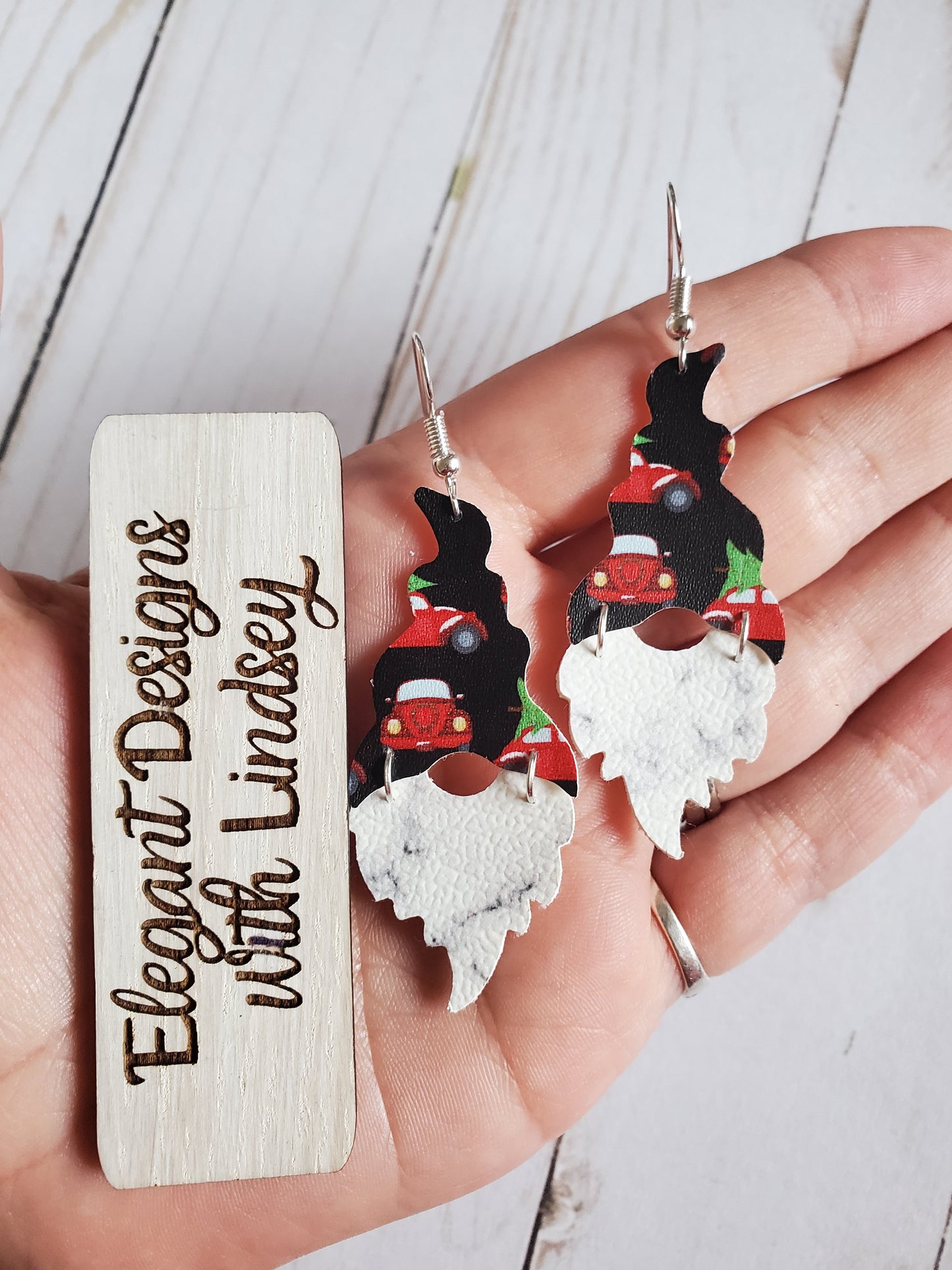 Christmas gnome faux leather earrings-s