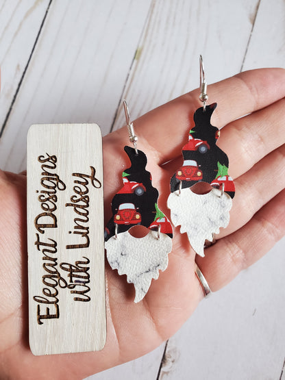 Christmas gnome faux leather earrings-s